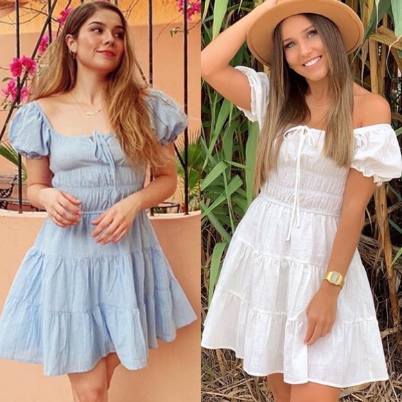 Milkmaid boho dress puff sleeve short shirred - Picture 2 of 12